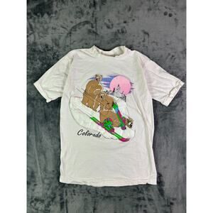 Vintage 90s‎ Poly Tees Colorado Skiing Bears T-Shirt Size M Single Stitch USA